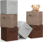 Karenhi 11" x 10. 5" x 10. 5" Brown Gray Storage Cube, 6 Pack Fabric Cube Storage Bins Organizer Box, Collapsible Baskets wit