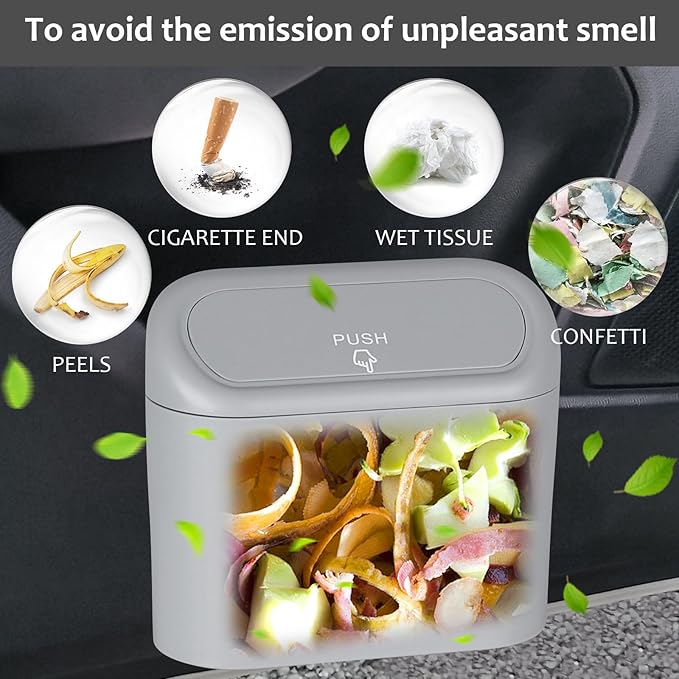 Accmor Car Trash Can, 2 Pack Mini Vehicle Dustbin with Lid, Leakproof Auto Garbage Accessories Organizer Bin with 60 Pcs Trash Bags for Car for Truck, Home, Office