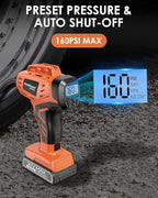 KeenPower Tire Inflator Air Compressor, 21V Cordless Car Tire Pump with Rechargeable Li-ion Battery, 12V Car Power Adapter, Digital Pressure Gauge, Suitable for Cars E-bikes Balls Motorcycles