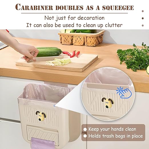 Hanging Trash Can for Kitchen Cabinet Door, 2.64 Gallon Hanging Trash Can with Space-Saving Design, Collapsible Waste Bin for Kitchen,Cabinet Door, Bathroom, RV, Car & Camping (Grey, 10L)