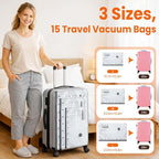 Vacuum Storage Bags for Travel, 15 Pack Vacuum Seal Bags for Clothing With Cordless Electric Pump, Space Saver Bags for Lugga