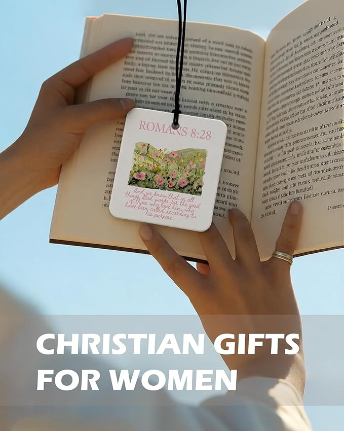 Pink Christian Square Citrus Car Air Freshener 4 Pcs, Preppy Floral Religious Bible Verse Hanging Air Freshener for Cars Bath