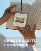 Pink Christian Square Citrus Car Air Freshener 4 Pcs, Preppy Floral Religious Bible Verse Hanging Air Freshener for Cars Bath