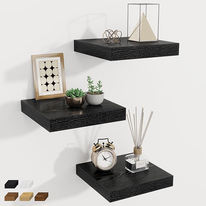 Fun Memories Square Floating Shelves for Wall, 9.3" W x 9.3" D x 1.4" H, Shelves for Wall with Invisible Brackets, Small Wood