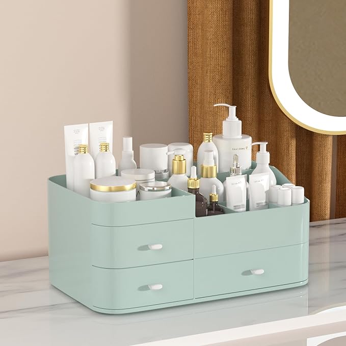MIUOPUR Makeup Organizer for Vanity, Large Capacity Desk Organizer with Drawers for Cosmetics, Lipsticks, Jewelry, Nail Care,