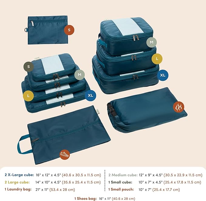 10-Pack Large Compression Packing Cubes for Travel - Lightweight Compression Packing Cube Set, Water-Resistant Luggage Organi
