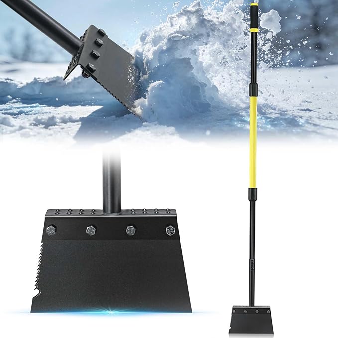 Jardineer Ice Scraper for Driveway, 60" Long Handle Snow Shovel with Thickened Blade, Multifunctional Metal Flat Shovel for Walkway, Garden, Garage Floor and Outdoor Cleaning