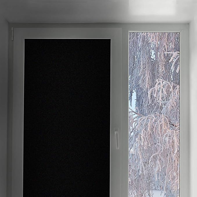 WPCTEV Static Cling Total Blackout Privacy Window Film Cover 100% Light Blocking No Glue Black Window Tint for Home Room Darkening Easy Removal 17.7 Inch x 6.5 Feet