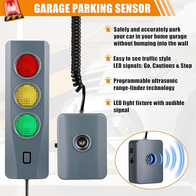 Outus 2 Pcs Advanced Garage Parking Aid with LED Light Garage Parking Sensor with Color Changing Distance Indicator for Car Safe, Set Stop Distance 7.8 ft - Mount Install