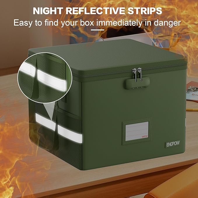 ENGPOW 5200°F File Box Fireproof Document Box with Lock,Heat Insulated Collapsible File Storage Organizer Box with Handle,Por