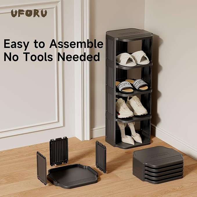 Small Shoe Rack, 7 Tier Plastic Vertical Shoe Rack for Small and Narrow Spaces, Free Standing Shoe Organizer for Closet, Entr