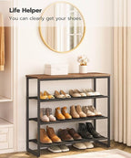 HOOBRO Shoe Rack, 4 Tier Shoe Storage Organizer with 3 Oxford Fabric Shelves and Top Panel, Holds 12-16 Pairs of Shoes for En