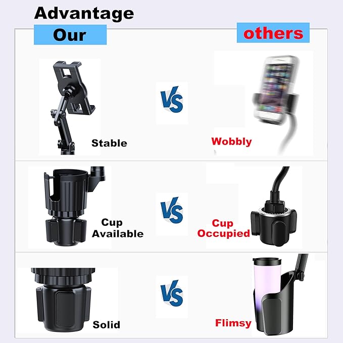 Peastrex Cup Holder Tablet Mount, Ipad Cup Holder Car Mount with Adjustable Arm for Tablet iPhone 3-11in iPad Pro Air Mini, Fire, iPhone 15, Galaxy S24 Z Fold 5