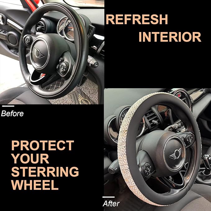 PINCTROT Chenille Leather Steering Wheel Cover, Soft Mottled Colors, Sweat-Proof, Non-Slip Grip, All-Season Comfort, Universa