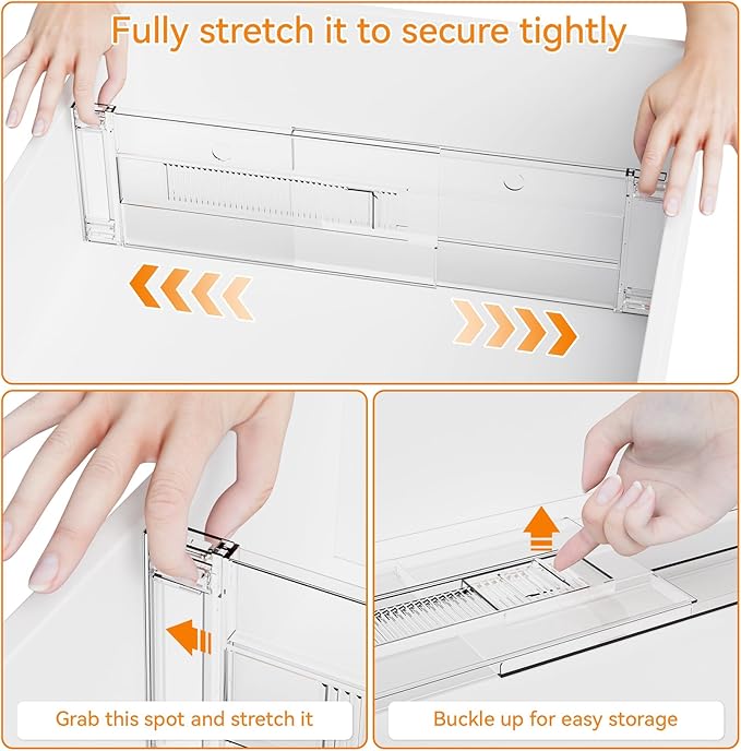 Yieach 12 Pack Clear Acrylic Drawer Divider 6 Inch High,Expandable from 14-20'',Adjustable Dresser Drawer Dividers for Baby C