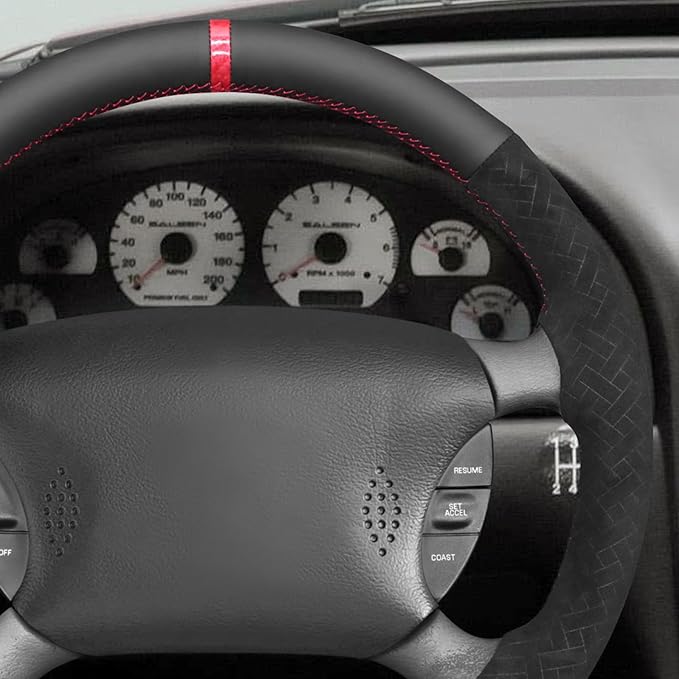 MEWANT Hand Sewn Steering Wheel Cover Wrap for Ford Mustang 1994-2004 Steering Wheel Accessories for Ford Mustang 1994-2004