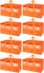 BALEINE 8-Pack Oversized Moving Bags with Reinforced Handles, Heavy-Duty Storage Tote for Clothes, Moving Supplies (Orange, 8