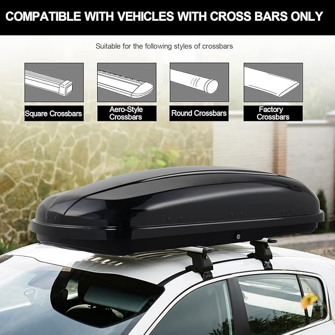 TUFFIOM 13.4 cu.ft. Rooftop Cargo Box w/Keys, Hard Shell Waterproof Travel Roof Storage Cargo Carrier Luggage Rack, 61" L x 27.6" W x 13.8" H, Dual-Side Opening, for SUV Car Van w/Cross Bars, Black