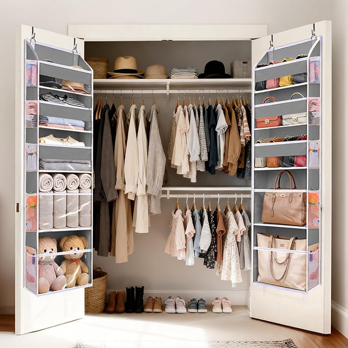 5 Tiers Over Door Organizer with 10 Mesh Side Pockets, 44 lbs Weight Capacity Hanging Storage Organizer with Clear Window Kid