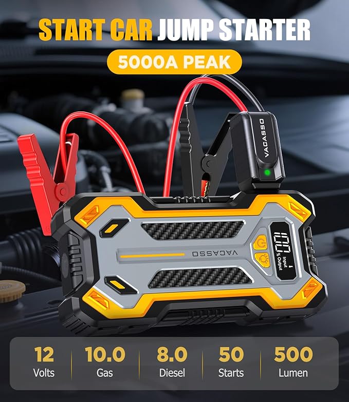 Car Jump Starter, VACASSO 5000A Car Battery Jump Starter for Up to 10L Gas and 8L Diesel Engines, 12V Portable Jumper
