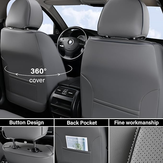 Coverado Car Seat Covers, Front Seat Cover, 2 Pack Waterproof Nappa Leather Seat Covers for Cars, Car Seat Protectors, Driver