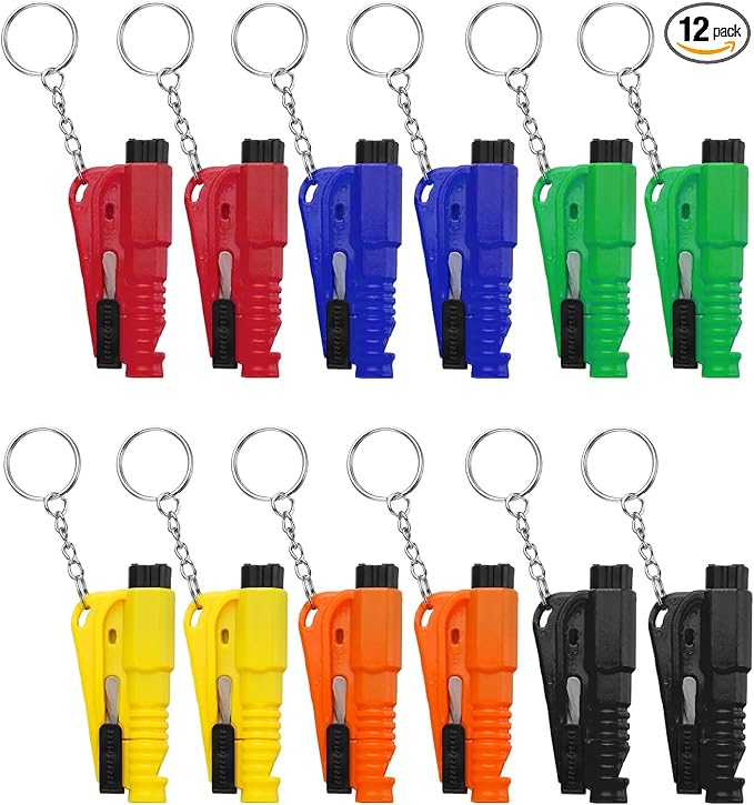 LECART 12PCS Car Window Breaker Tool, 3-in-1 Seatbelt Cutter and Window Glass Breaker Keychain & Survival Whistle, Instant Ve