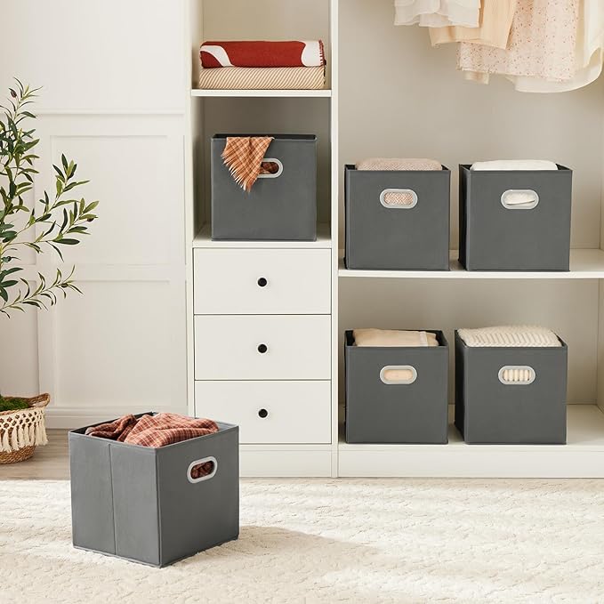 MAX Houser Fabric Storage Bins Cubes Baskets Containers with Dual Plastic Handles for Home Closet Bedroom Drawers Organizers 