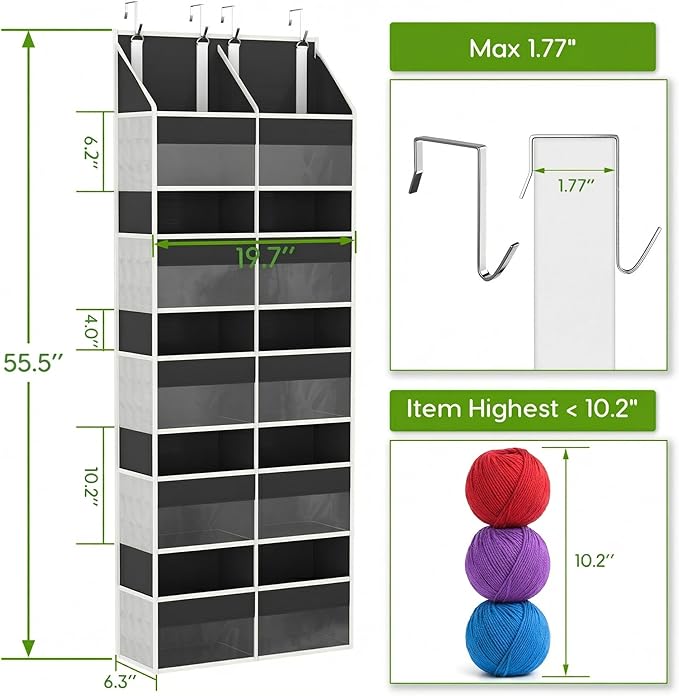 Unjumbly 5 Tiers Over The Door Hanging Yarn Storage Organizer, Hanging Door Organizer for Knitting and Crochet Supplies, Back