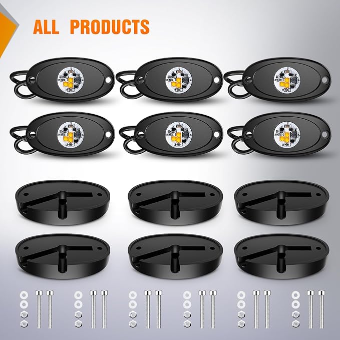 Nilight LED Rock Light 6PCS Amber Underglow Wheel Well Fender Pods Waterproof Exterior Underbody Roof Rack Side Lamps for 12V 24V Car Truck Pickups ATV UTV SUV Motorcycle Boat