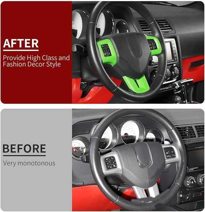 Linskip Steering Wheel Trim Compatible with Dodge Journey 2013-2022 & Charger/Challenger/Durango/Dart 2009-2014, Journey Steering Wheel Cover, Journey Interior Accessories 3Pcs(Light Green)