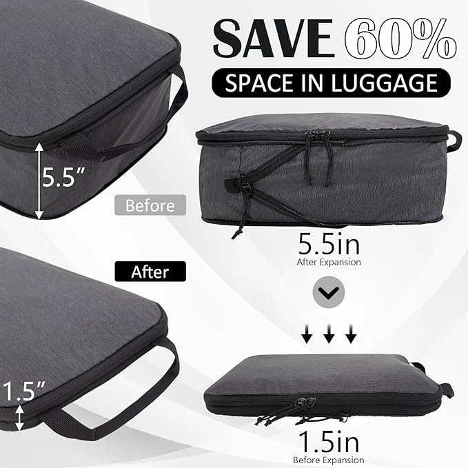 Compression Packing Cubes for Travel Accessories, 2 Set Compression Bags Travel Cubes for Packing Suitcase Luggage Organizer 