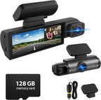 128GB Dash Cam Front and Rear for Cars with Night Vision, 1080P Dual Lens Dash Camera Inside and Outside, 24H Parking Monitor