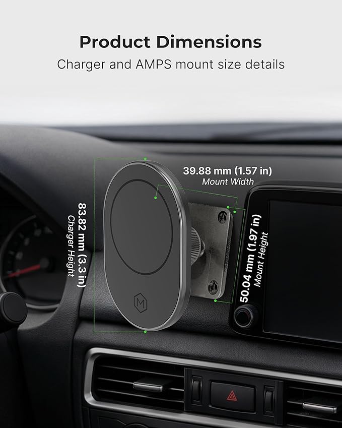 Magsafe Magnetic Car Cell Phone Holder with AMPS Mounting Plate - Fast Charging Phone Stand Compatible with MagSafe, iPhone, Samsung (Drill Base AMPS Plate)