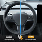 Nappa Leather Steering Wheel Cover Compatible with Tesla Model 3/Y 2016-2025 2026 Juniper/Highland, Non-Slip Breathable Model 3/Y Steering Wheel Protector, Black
