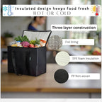 2-Pack Insulated Reusable Grocery Bags – Large Cooler Tote for Cold & Hot Food, Stays Upright, Durable, Foldable for Travel and Delivery