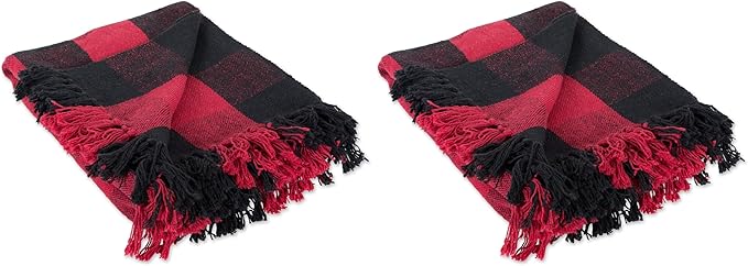 DII Buffalo Check Collection Rustic Farmhouse Throw Blanket with Tassles, 50x60, Tango Red/Black (Pack of 2)