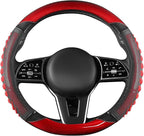 5D Honeycomb Black Red Car Steering Wheel Cover,14.5-15 Inch Universal Carbon Fibre Leather Covers Breathable Anti-Slip Odorl