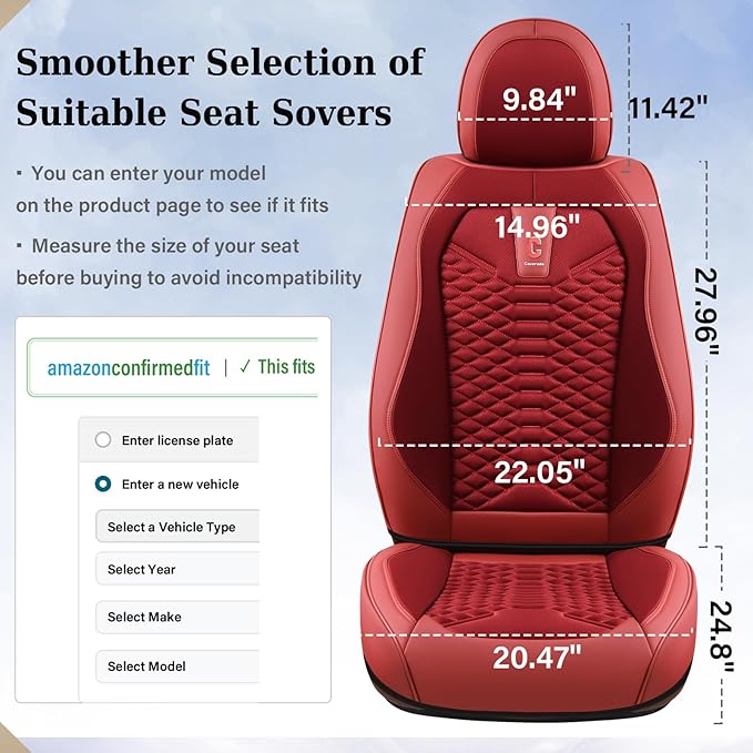 Coverado Car Seat Covers Full Set, Red Seat Covers for Cars 5 Seats, Breathable Fabric& Faux Leather Car Seat Cushions, Front