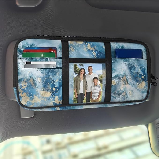 Blue Marble Car Sun Visor Organizer Auto Interior Accessories Car Storage with Card Holders Multi-Pocket Visor Organizer Storage for Car/SUV/Truck with Pockets Easy to Clean
