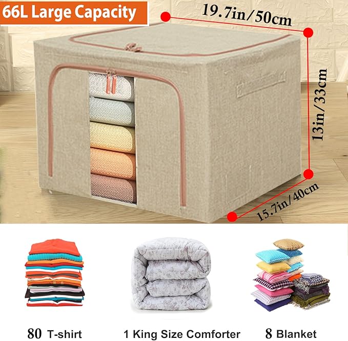 Large Storage Bags,Stackable Clothes Storage Bins with Hold Shape Metal Frame,Foldable Closet Organizer Containers with Zippe