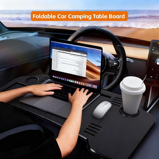 2 in 1 Car Desk Steering Wheel Tray, Foldable Car Table Holder for Laptop Eating and Traveling, Upgraded Design