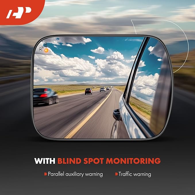 A-Premium Right Passenger Side Heated Mirror Glass with Backing Plate - Compatible with Volkswagen Tiguan 2018 2019 2020 2021 2022 2023 - Exterior Side View Convex Mirror with Blind Spot Detection