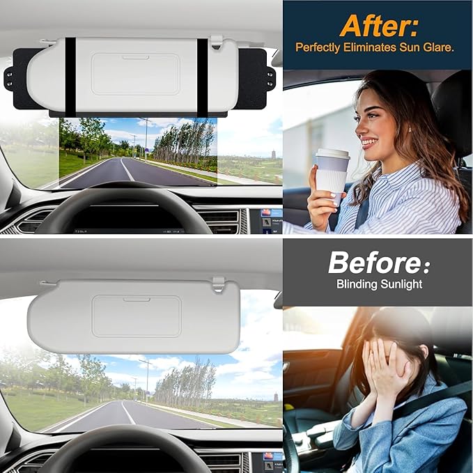 Veharvim Sun Visor Extender for Car with 2 Side Sunshade, Polarized UV400 Visor Extender Attachment for Car Visor with PC Lens,Anti-Glare for Safe Driving (2 Side Panel)