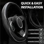 NBTEPEM 6 PCS Car Steering Wheel Cover Set, Microfiber Leather Steering Wheel Covers Universal 14.5-15 inch, Center Console Cover, Seat Belt Cushion, Cup Coaster, Car Accessories Set Black Gray