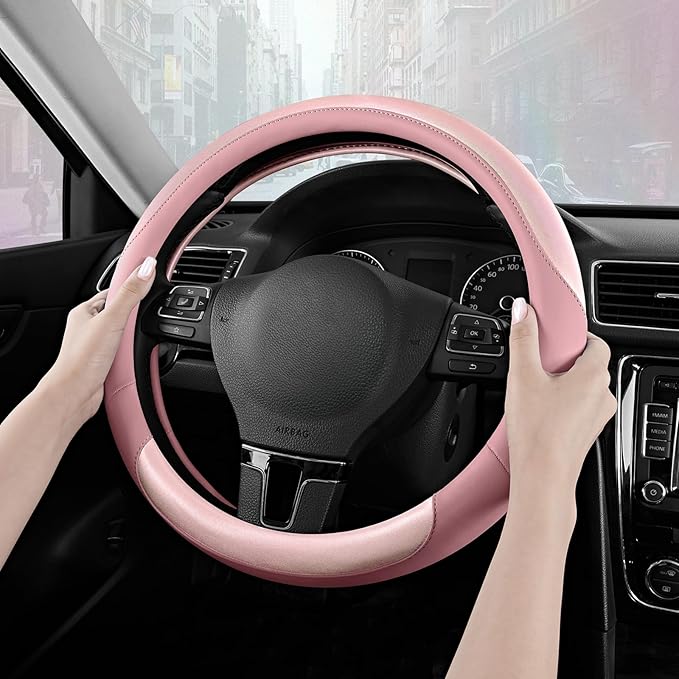 Road Comforts Steering Wheel Cover – Breathable Leather Steering Wheel Cover, Anti-Slip Grip, Universal Fit 14.5” to 15”, Hea