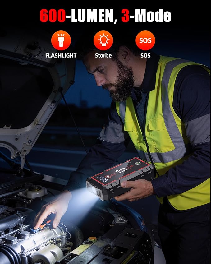 Jump Starter, 5000A Car Battery Jumper Starter Portable, Jump Box Battery Booster with 3 Modes Flashlight, Jumper Cables