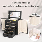 Kendal Extra Large Jewelry Box Jewelry Case PU Leather 6 Tier 5 Drawers Large Storage Capacity with Mirror Jewelry Storage Or