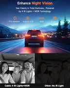 4K 3 Channel Dash Cam Front and Rear,4K+2.5K+1080P Dash Camera for Cars Inside,3.2" Screen Dash Camera for Cars, WiFi APP Con