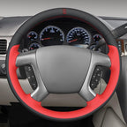 MEWANT Hand Stitch Steering Wheel Cover for Chevy Silverado 1500 Avalanche Suburban Black Red Faux Leather Steering Wrap
