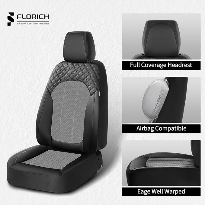FLORICH Automotive Seat Covers 2 Seats Breathable Front Car Seat Cover Leather Air Mesh Car Seat Protector Cushion Airbag-Com